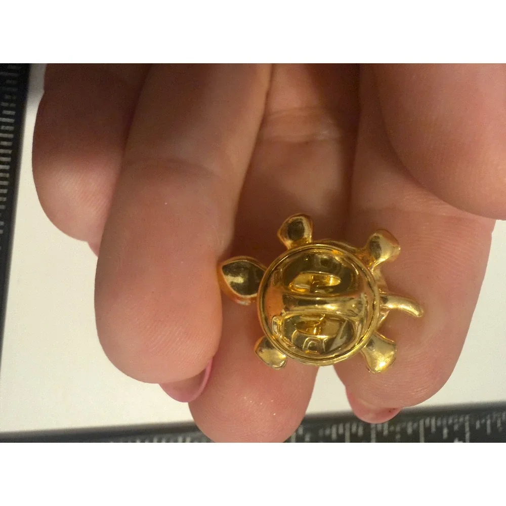 Vintage Gold Tone Turtle Pin Rhinestone Blue Eyes Tortoise Animal Brooch Tiny